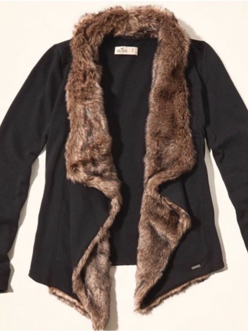 Y2K Faux Fur Trim Waterfall Cardigan Hollister Gray Draped Jacket M/L
